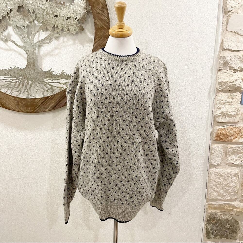 Vintage Authentic Issue Wool Crewneck Dot Dad Grandpa Sweater Gray Navy XL